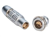 Picture of the LEMO S Series connector. LEMO S Series connectors are proven push-pull self-latching connectors that meet ISO and EIC standards while also complying with patient safety requirements.